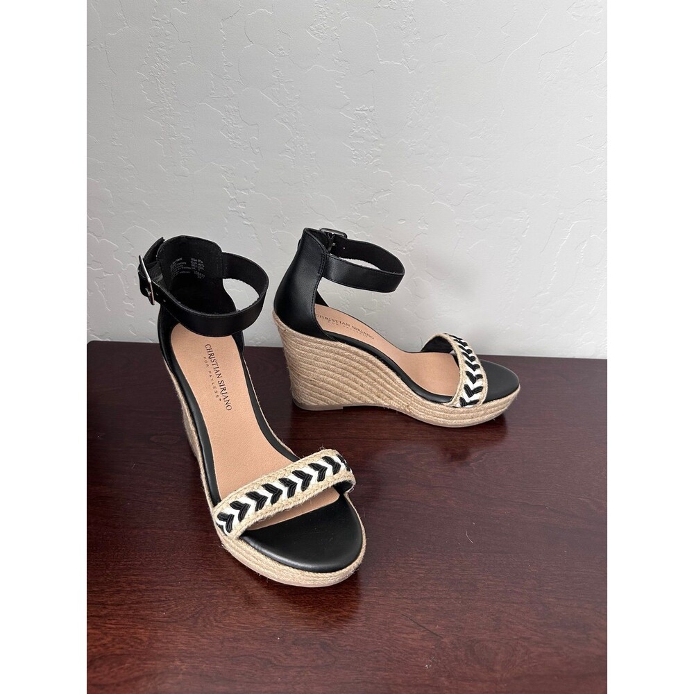 Christian Siriano 8.5 Black Espadrille Wedge Sandals Ankle Strap Braided Boho